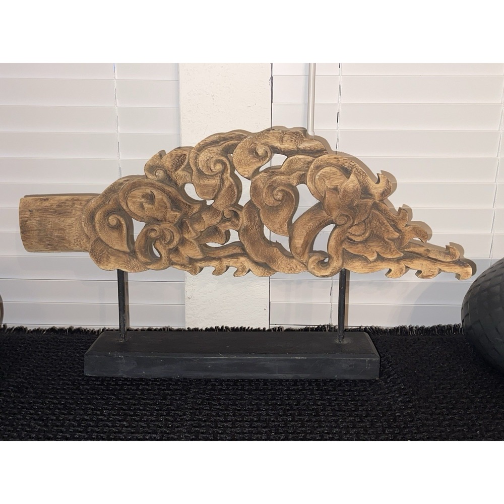 Carved Wood Decor Art On Wood Stand 24" X 13" X 16" Abstract